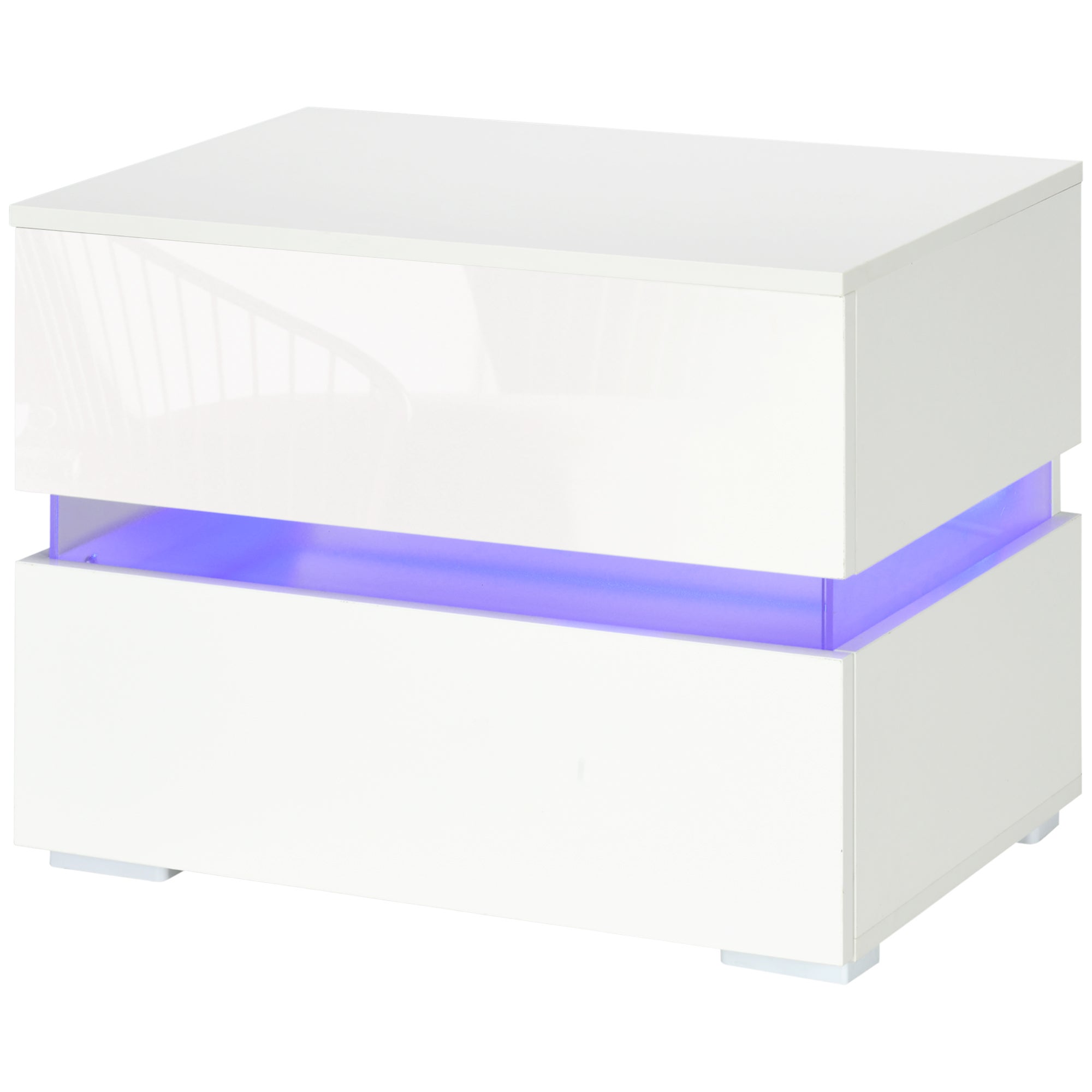 Comodino Moderno Con Luci LED E Cassetti, Bianco Lucido Con 2 Cassetti + Scomparto Segreto Superiore, RGB Regolabile Con Telecomando, Mobiletto Notte Per Camera Da Letto