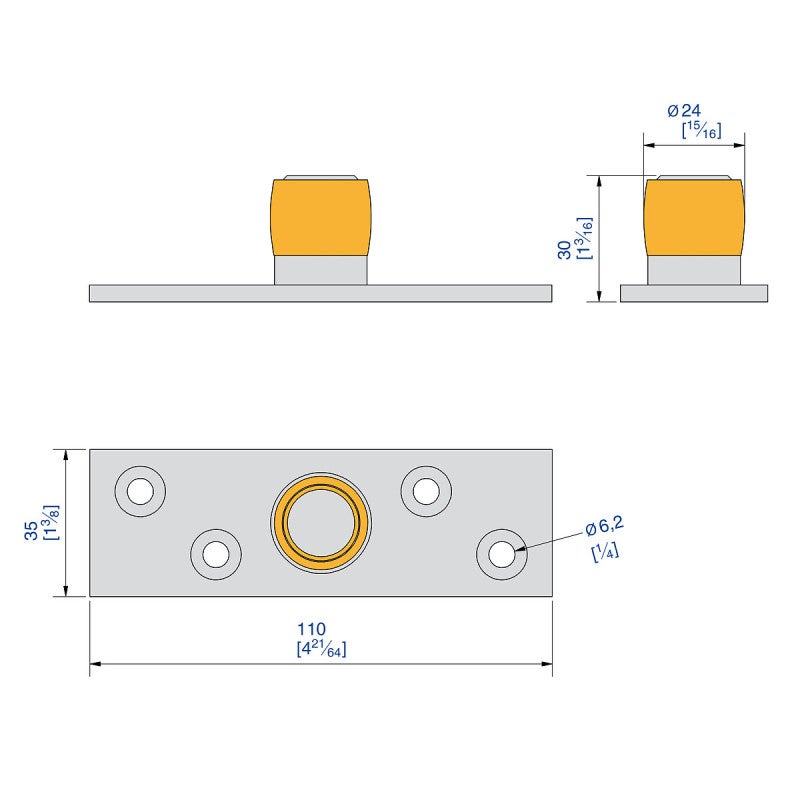 Guide olive en laiton Ø 24 mm pour porte jusqu'à 300 kg - 2