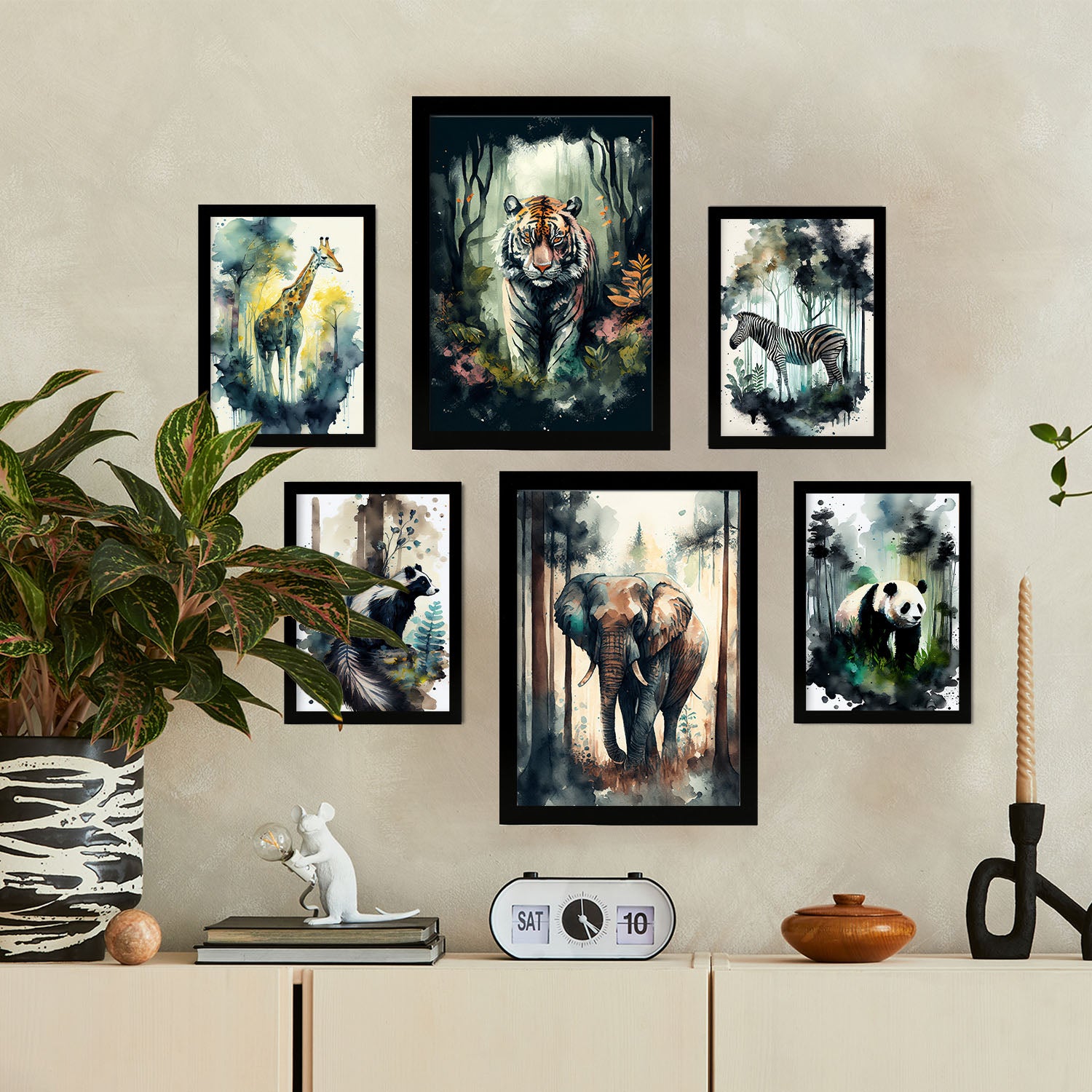 Nacnic posters de mundo salvaje coloridas ilustraciones de animales en paisajes naturales estilo acuarela diseño moderno para la a4 & a3 sin marco