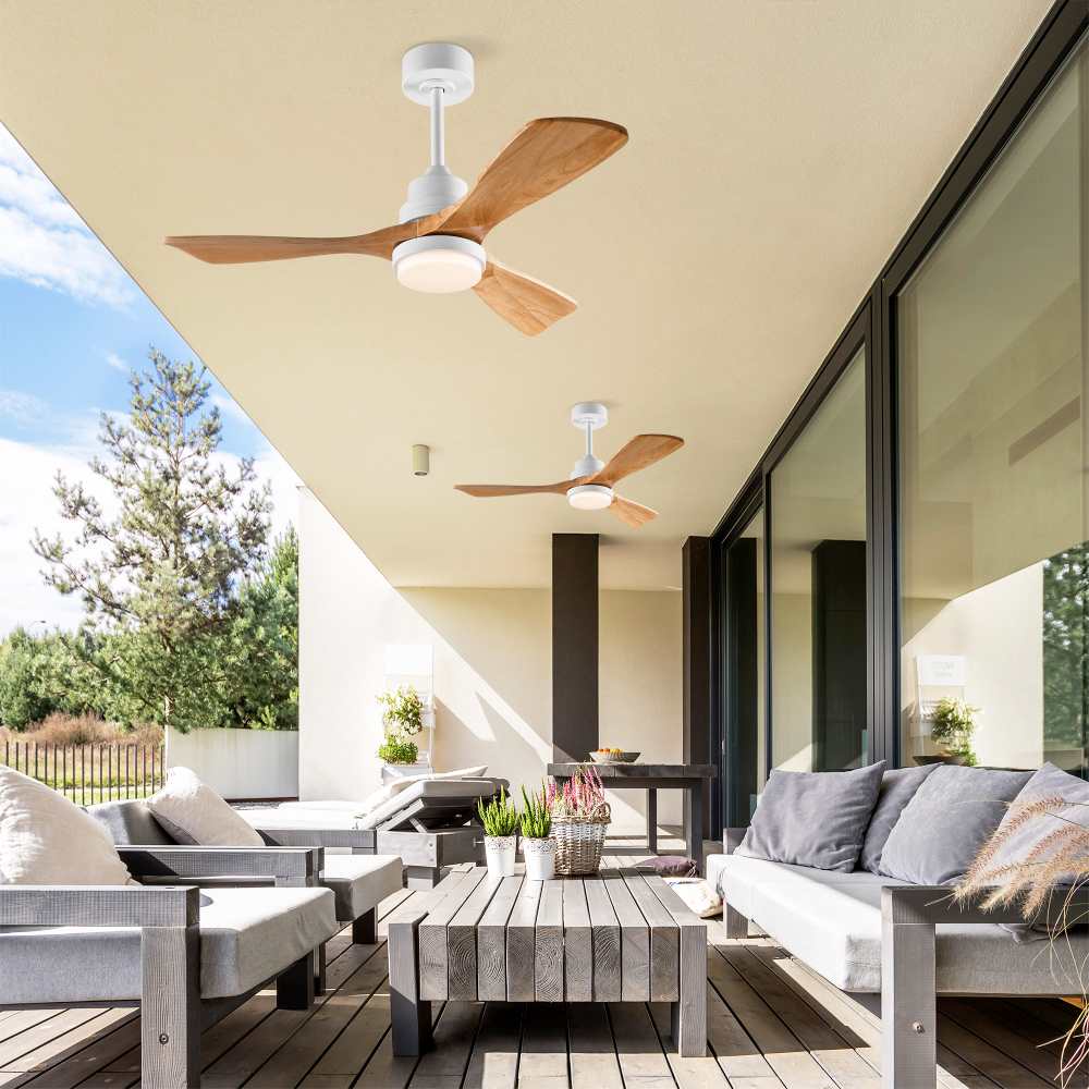 Ventilateur de plafond 107cm avec lumière et télécommande, intérieur/extérieur, 3 pales, style moderne, terrasse salon ferme - 4