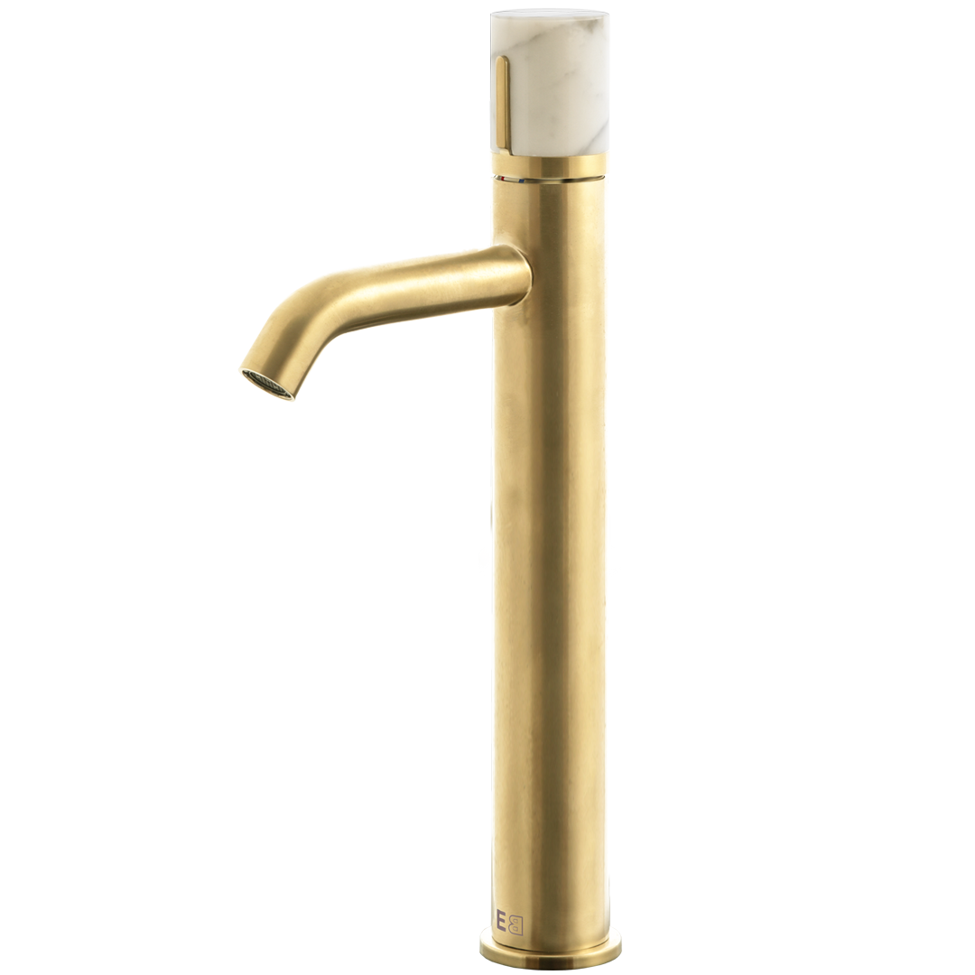 Manopola mezclador alto lavabo oro y mármol