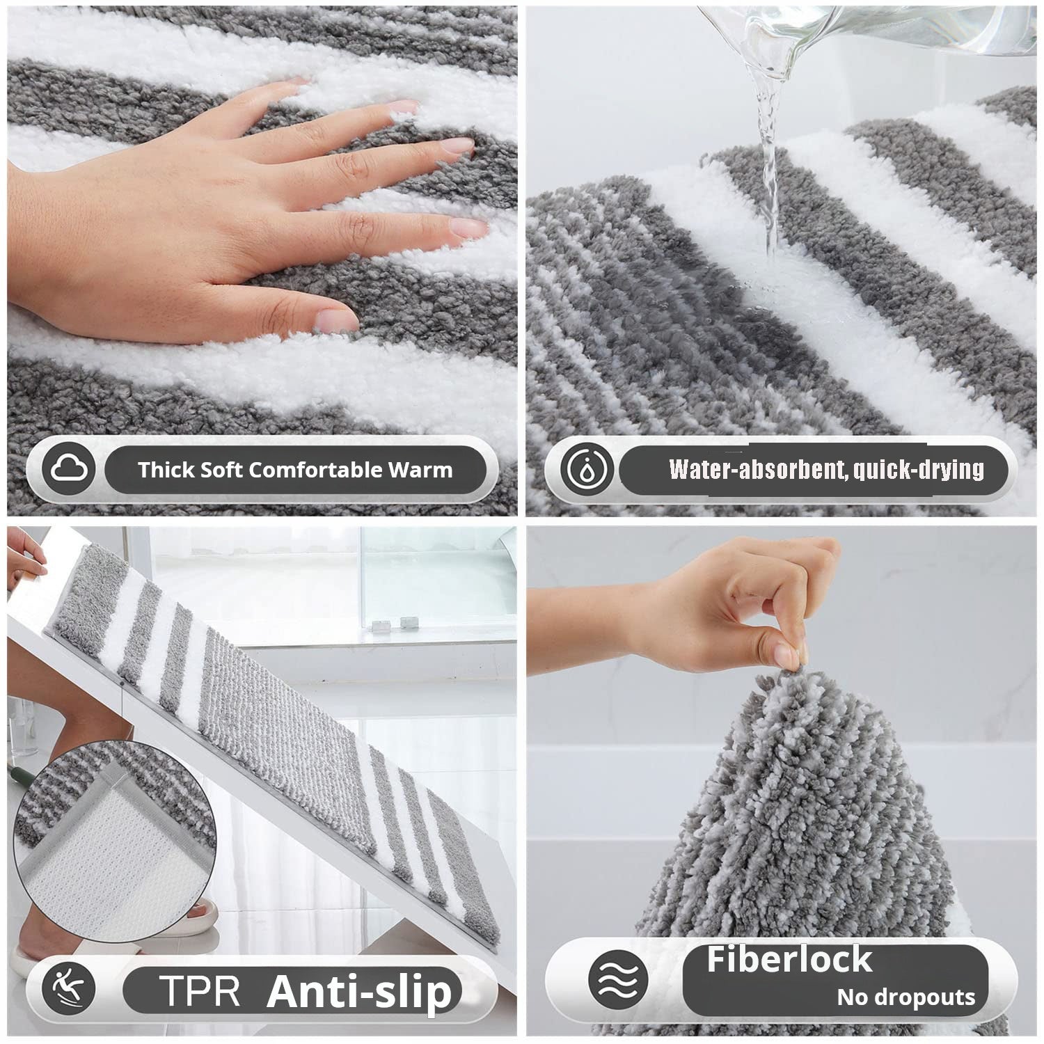 40x60CM Tapis de salle de bain, tapis absorbant, tapis de pied de salle de bain, tapis d'entrée intérieur, facile à nettoyer (gris) - 3