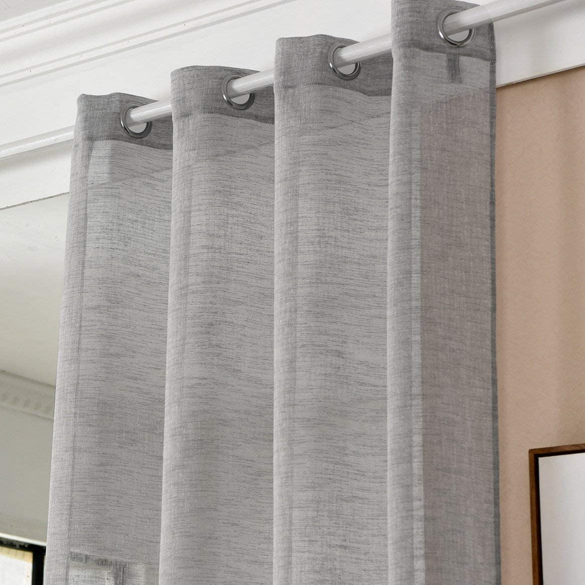 Lot De 2 Rideaux Semi-transparents Gris 183 Cm - Texturé Lin, Filtrage Lumière, Pour Salon Chambre - 3