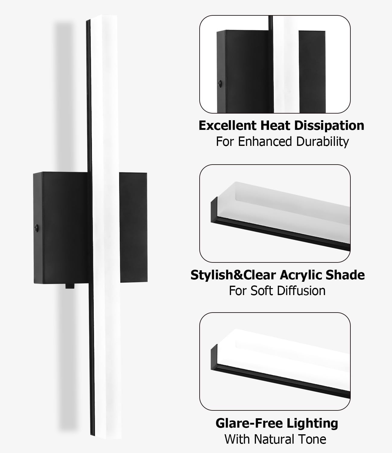 Applique murale pour miroir de salle de bain, 40 cm, température de couleur réglable 3000-6000K, éclairage LED pour miroir, abat-jour en acrylique - 3