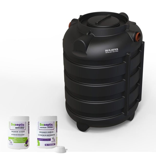 KIT complet Fosse Septique Ronde 1O00 Litres Renforts Circulaires DS Eau Pour 3 personnes avec produits activateurs et d'entretien.