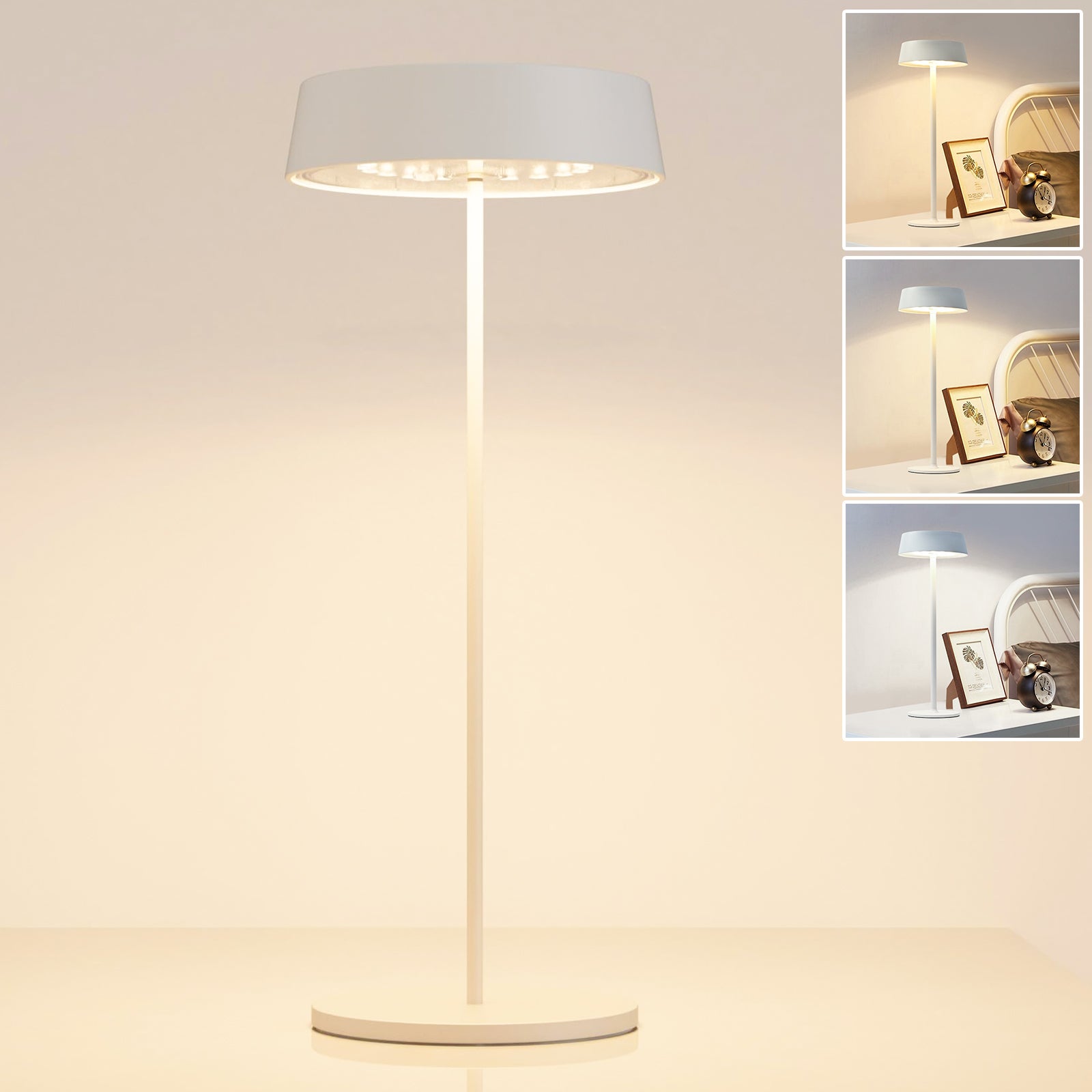 Bezprzewodowa lampa stołowa LED, lampka biurkowa ze ściemnianiem 3 kolorów, dotykowa lampka nocna do jadalni, czytania, sypialni