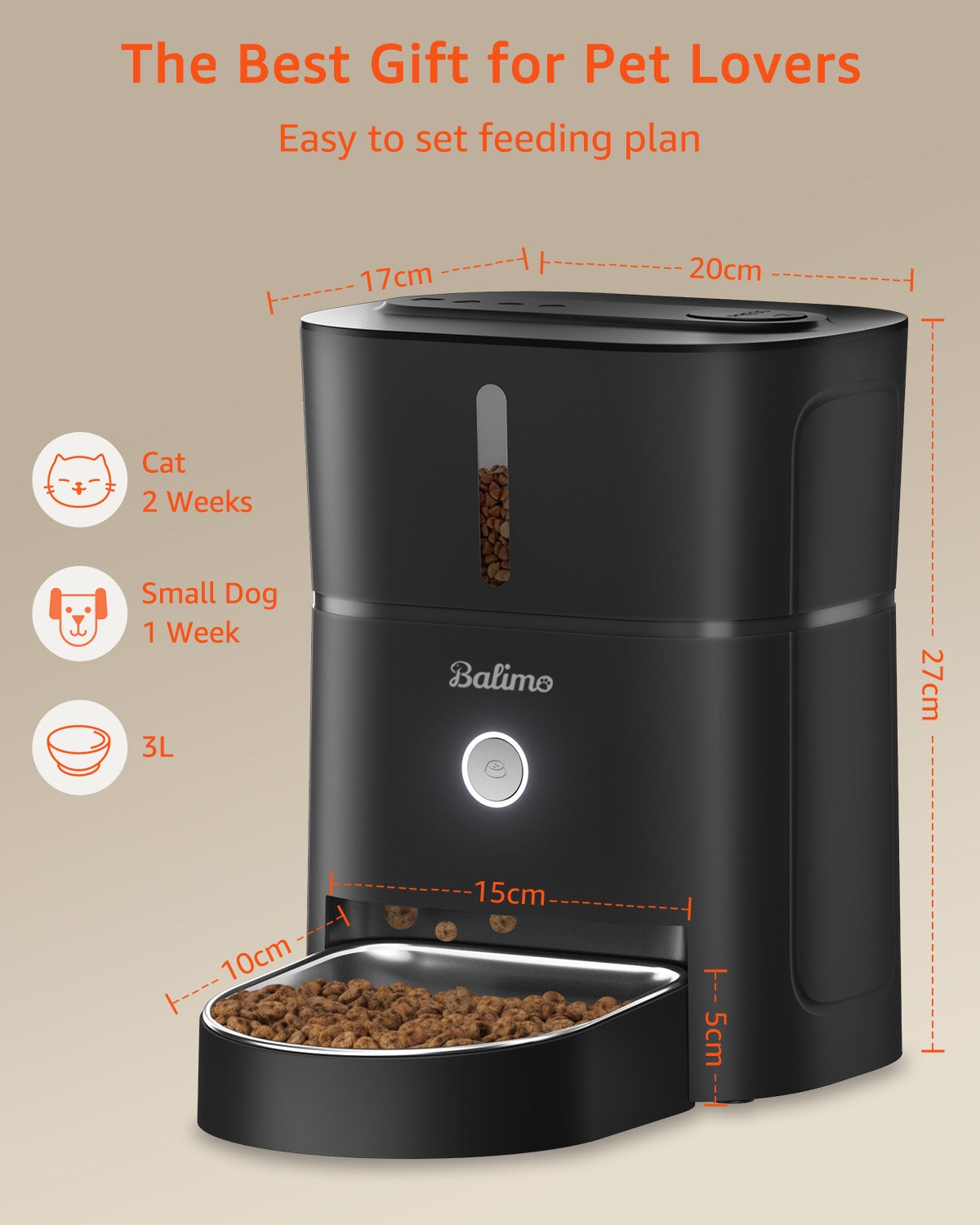 3L Distributeur de Croquettes pour Chat et Chien Noir Distributeur Automatique de Nourriture avec Bol en Acier Inoxydable 6 Repas par Jour - 5