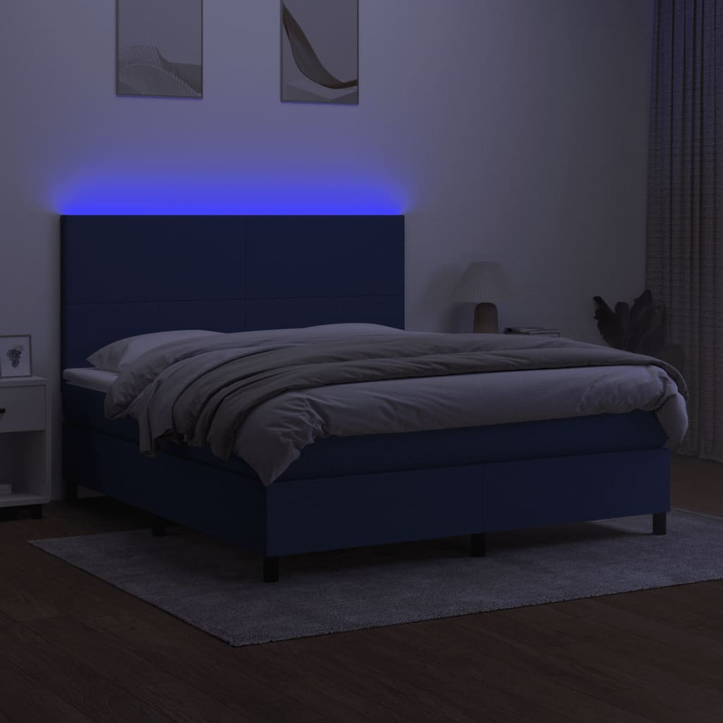 Maison Exclusive - Sommier à lattes de lit et matelas et LED Bleu 160x200 cm Tissu - 9