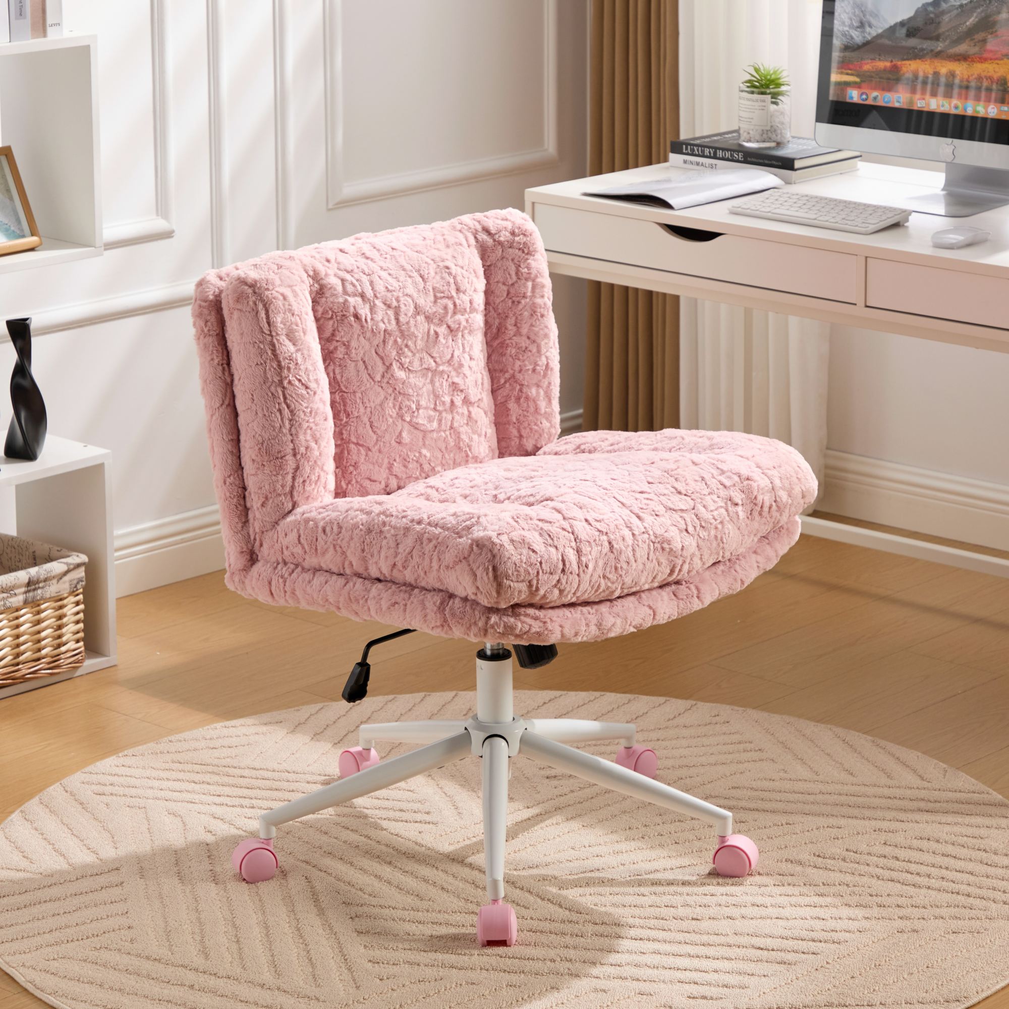 Sedia da scrivania girevole ergonomica regolabile con braccioli in velluto viola, sedia da scrivania girevole per casa, ufficio e camera da letto