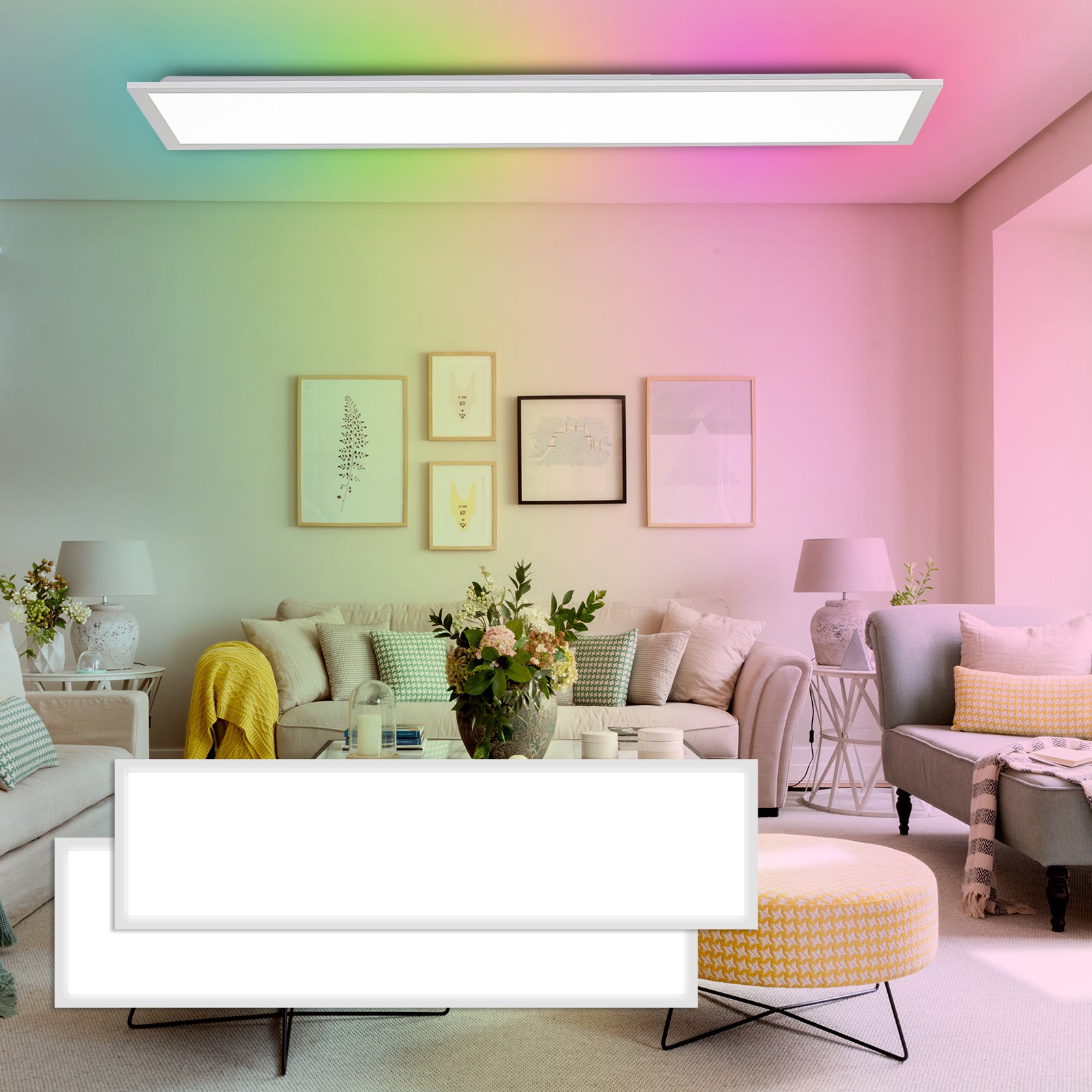 LOVHAUS 2 Sztuki Panel LED Sufitowy 100x25cm Z Podświetleniem RGB, Wewnętrzny Regulowany Panel LED 3000K-6500K Z Pilotem, Pamięć 30W Lampa