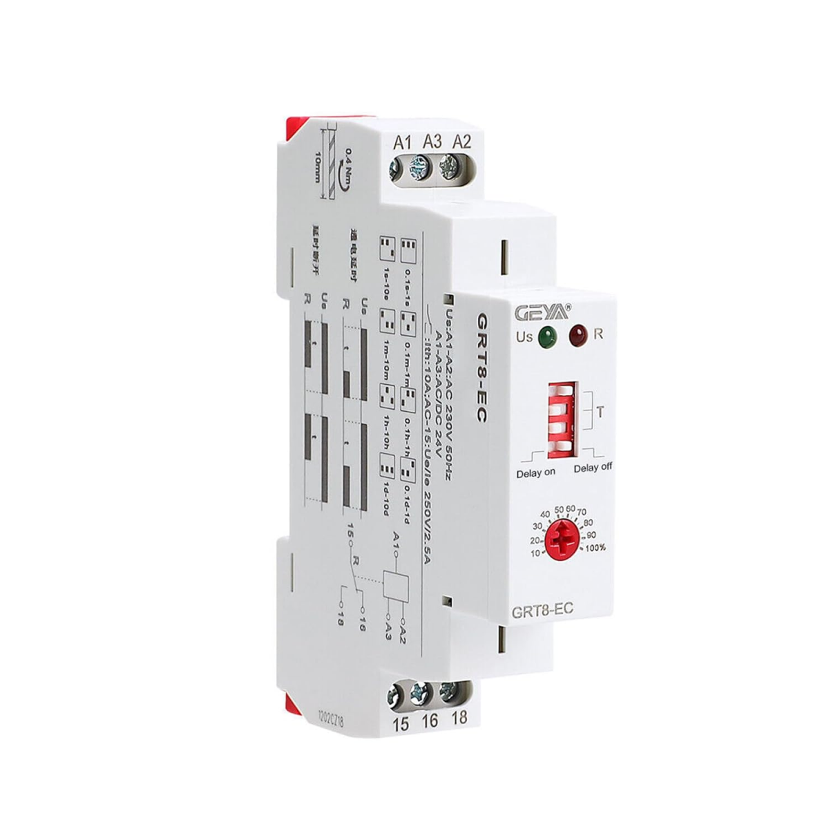 Releu temporizator cu funcție dublă și întârziere pornire/oprire, releu temporizator cu întârziere de 10A (AC230V și AC/DC24V)