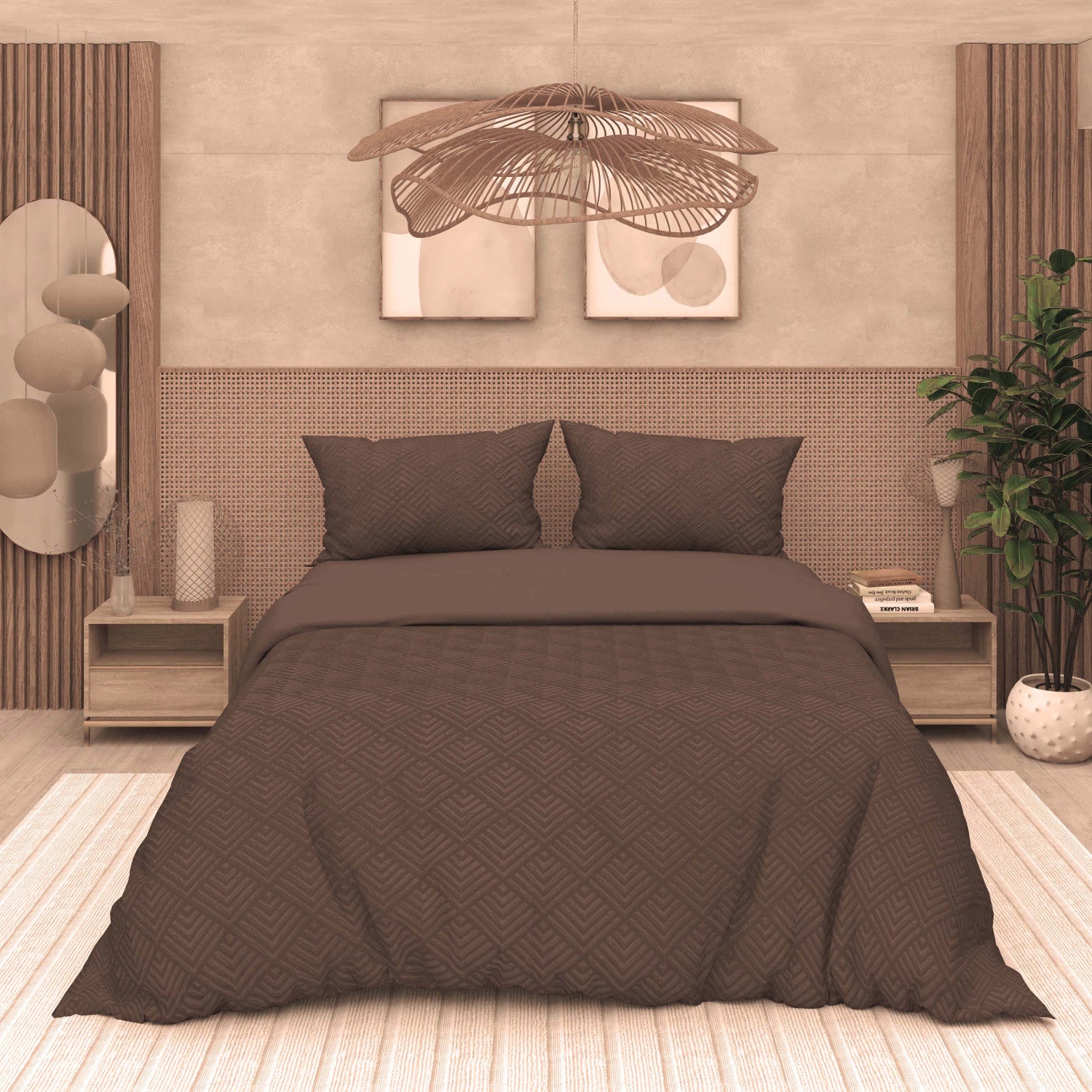 Parure housse de couette 3D microfibre 240x220 cm GAIA brun, par Soleil d'Ocre - 2