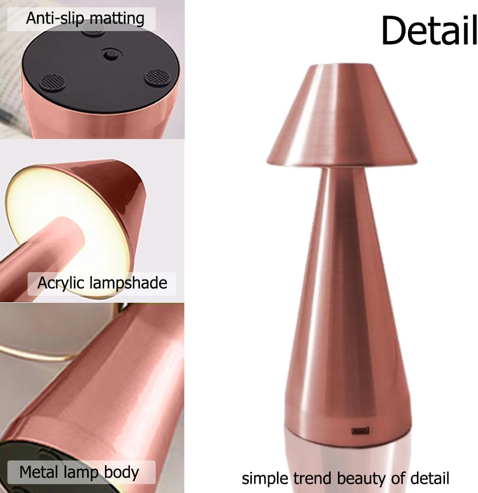 Lampe de table LED rechargeable, veilleuse USB de chevet, lampe tactile sans fil, éclairage à 3 tons - doré - 5