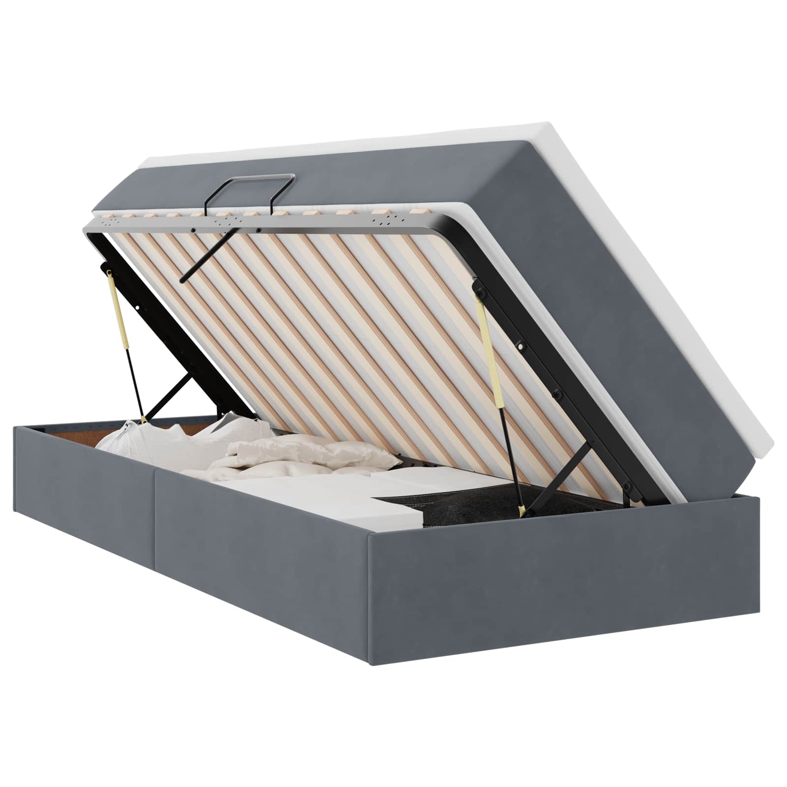 Lit avec rangement et matelas en velours gris foncé, pour la chambre, 90 × 190 cm - 2