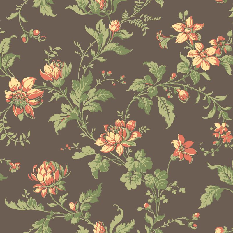 Papel pintado flores vintage marrón y verde - 53 cm x 10.05 m - borastapeter