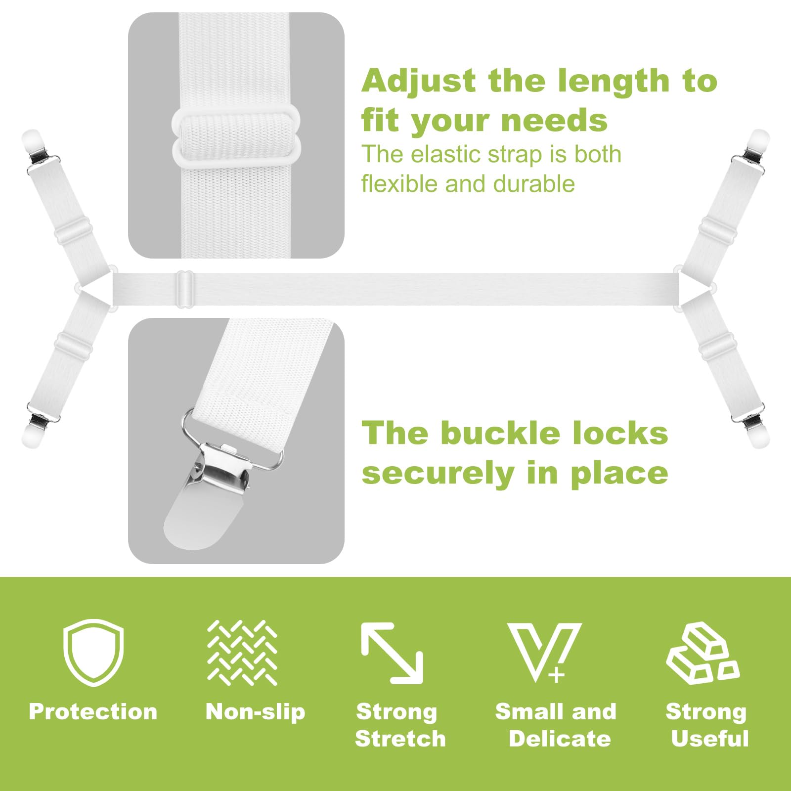 2 Pièces Tendeur Drap Housse,Attache Drap Housse avec Clips en Métal,Réglable Élastiques Triangle Sangles de Soutient,Compatibles avec Tous Les - 5