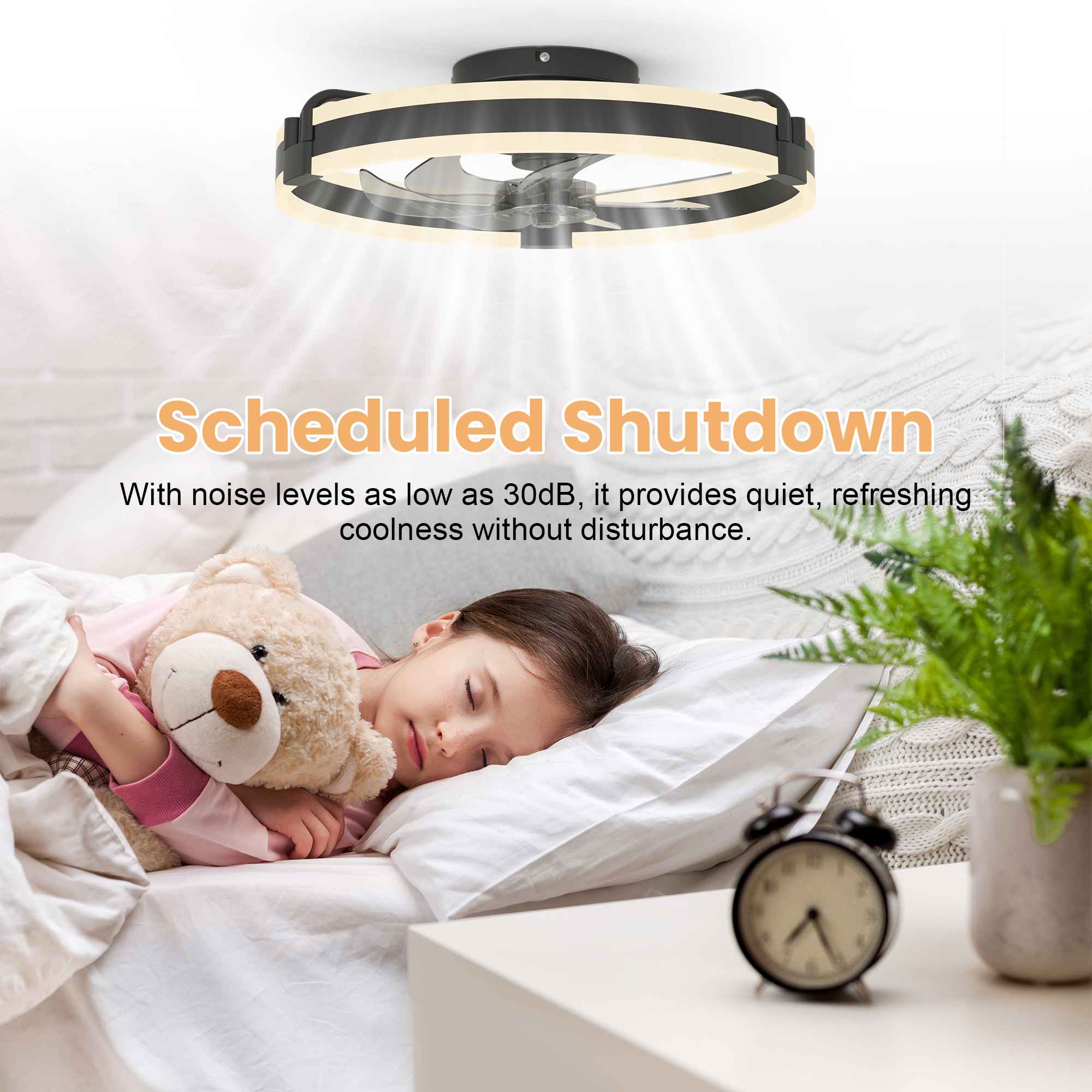 Ventilateur plafond LED 50cm avec lumière, APP et télécommande, 6 vitesses, dimmable 10-100%, 3000-6500K, silencieux 30dB, chambre salon - 5