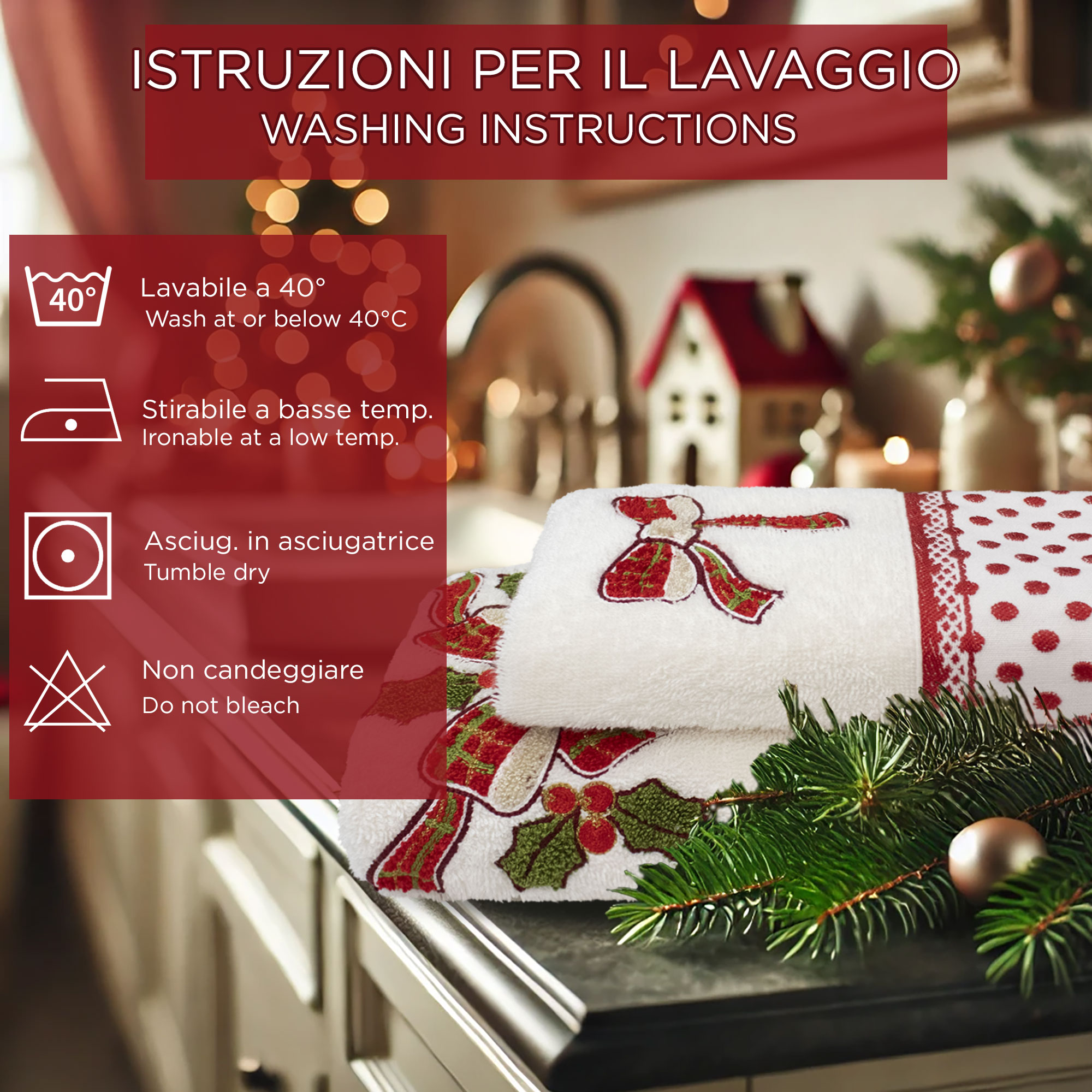 Asciugamani Natalizi Bagno set 1+1 in Spugna di Cotone Decoro Natale 6983 - 4