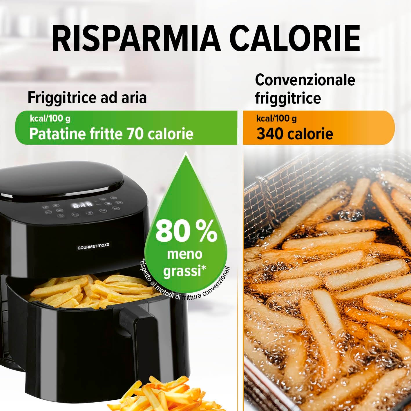 GOURMETmaxx Friggitrice ad aria calda, 4,5 l, 1400 W, con 8 diversi programmi, ideale per friggere, grigliare, arrostire, ecc. Preparazione particolar - 5