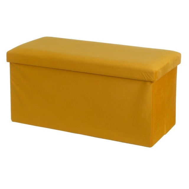 Pufe baú dobrável amarelo para armazenamento com tampa de 76x38x38 cm CasaSelección