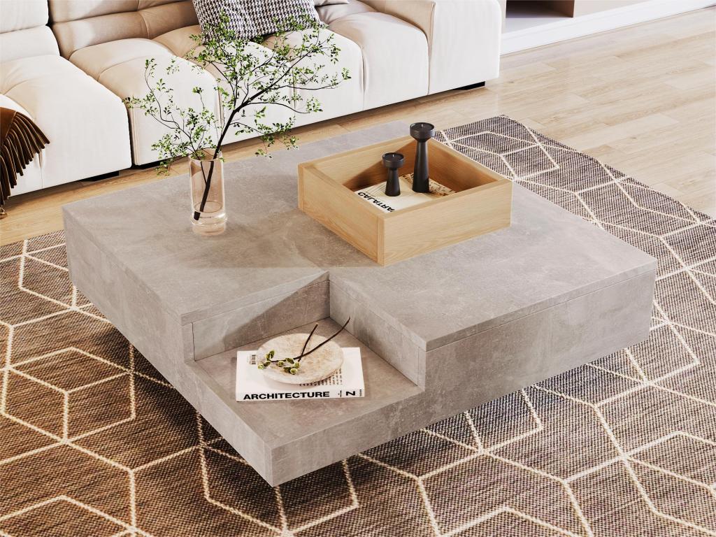 Tavolino quadrato con contenitore rimovibile Grigio chiaro e