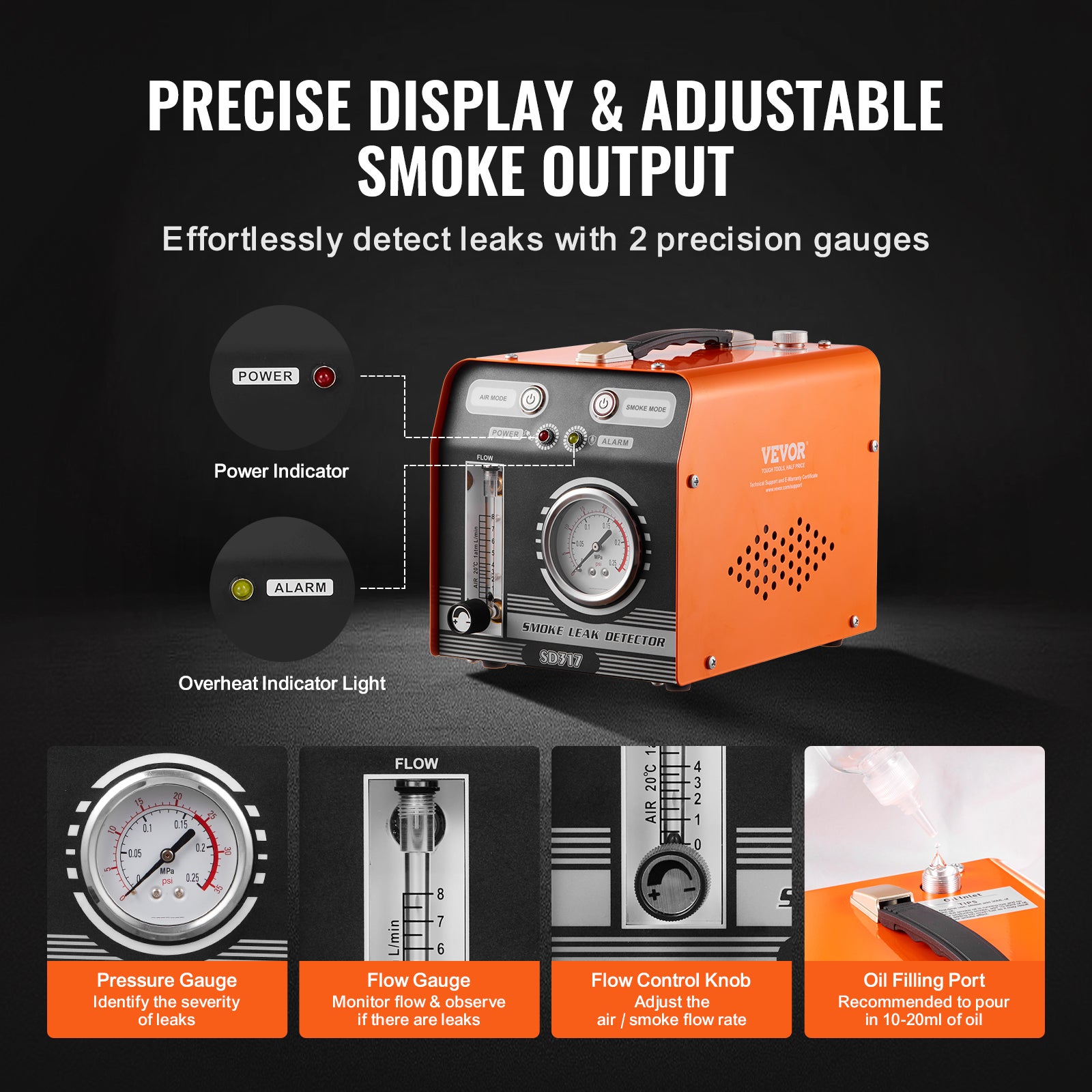 détecteur fuite carburant 8L/min,VEVOR Machine à fumée EVAP pour voiture,2 Modes,pompe à Air intégrée,manomètre et débitmètre,détecteur fuite - 5