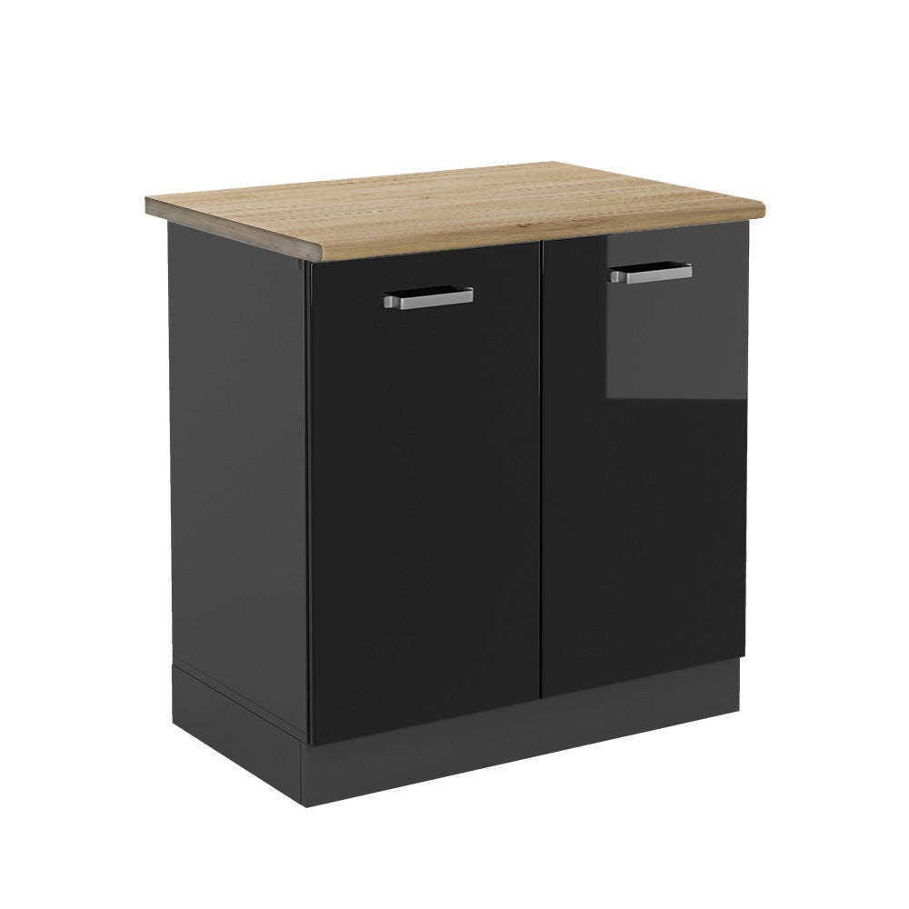 Vicco Szafka pod zlew R-Line, Czarny wysoki połysk, 80 cm , BP Dąb