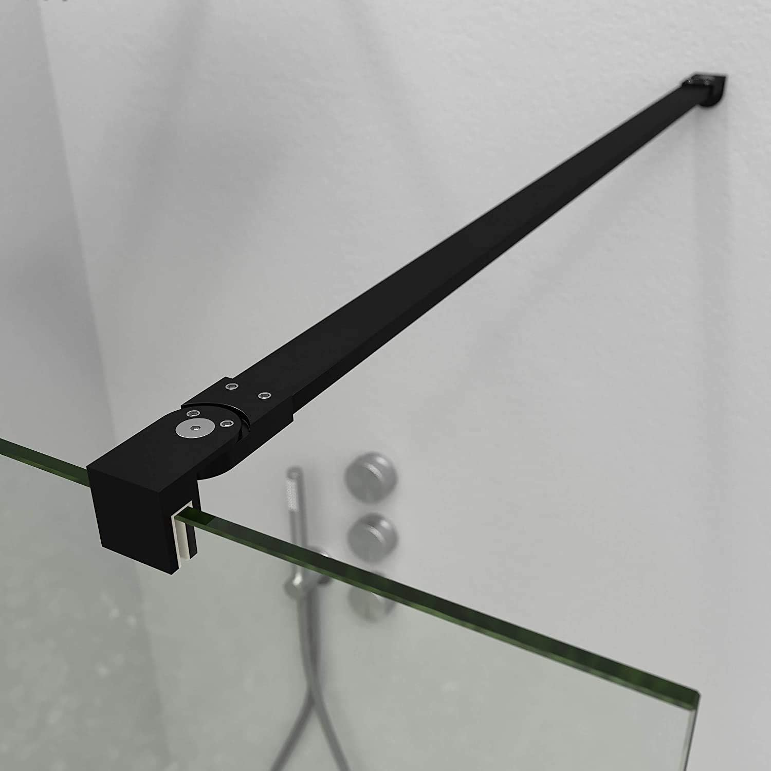 Mampara de ducha fija 90 cm transparente negro mate antical 8mm 200 cm alto - 5