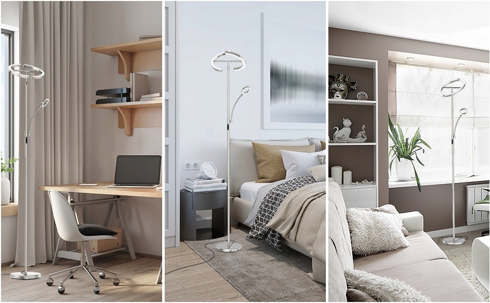 Lampadaire LED Anten Dimmable 4 Températures de Couleur 20W+7W Lampe de Lecture Flexible7W Rotatif Avec Adsorption Télécommande Design Moderne Nickel - 9