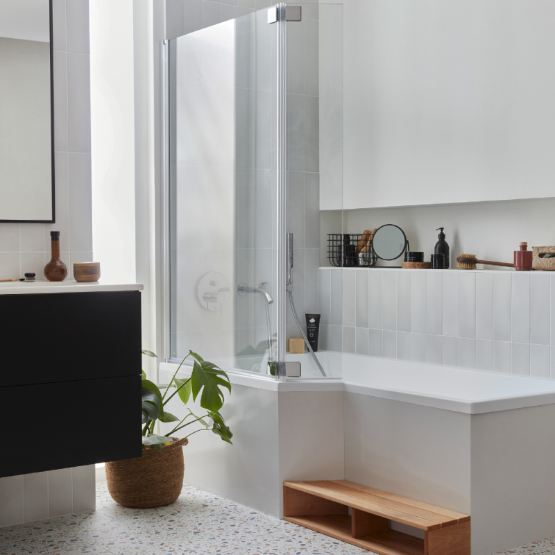 Pack baignoire bain douche 170 x 90 JACOB DELAFON Neo version gauche + pare bain chromé + tablier en angle - 2