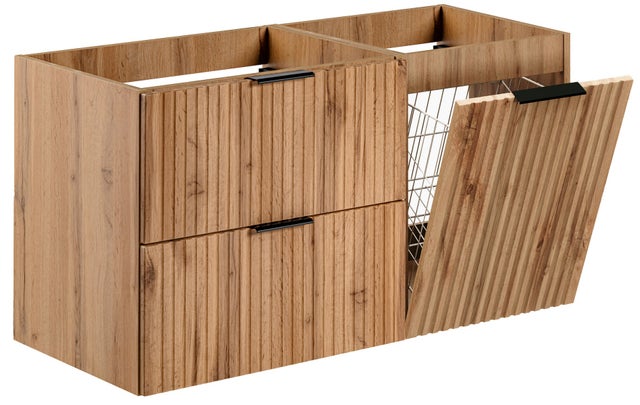 Meuble suspendu sous vasque avec panier à linge ADEL CHÊNE 100 cm