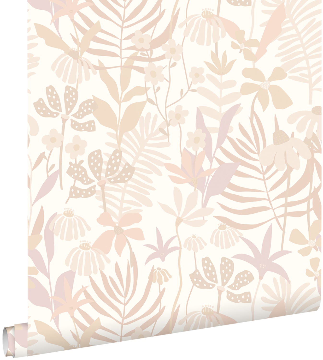 Tapeta tropikalne liście i kwiaty beżowym - 50 x 900 cm - ESTAHOME