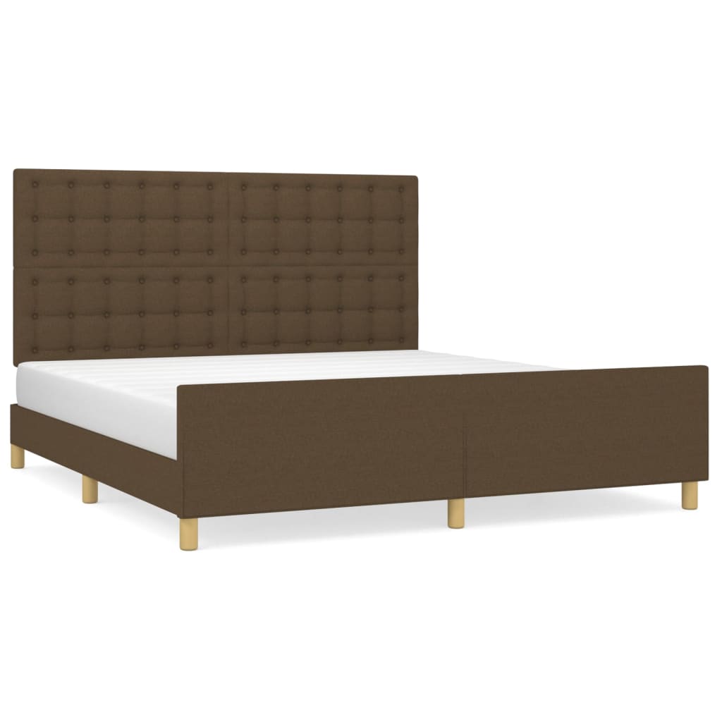 Cadre de lit sans matelas marron foncé tissu - 2