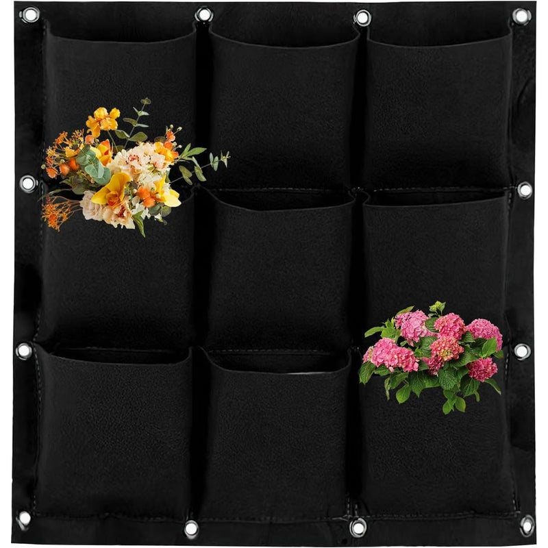 Worki do roślin ściennych, pionowe, 9 kieszeni, gruby filc, na balkon, na zewnątrz, do ogrodu, na podwórko, do biura, do dekoracji domu (1 opakowanie)