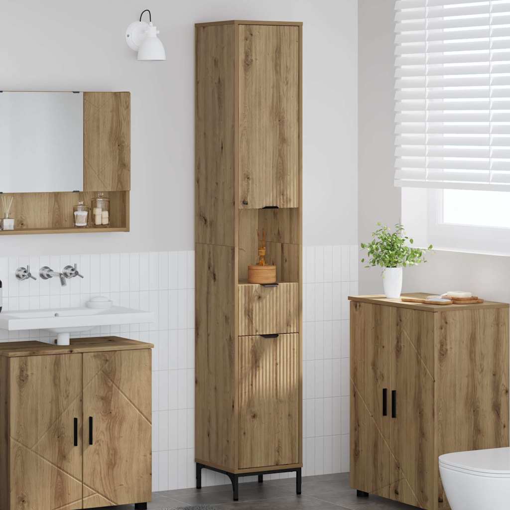 Vidaxl Mueble De Baño Alto Con Cajón Roble Artisan 31.5 X 33 X 190 Cm , Leroy Merlin