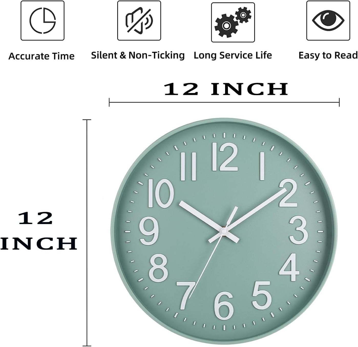 Reloj de pared moderno, silencioso, funciona con pilas, ideal para oficina, hogar, baño, cocina, dormitorio, escuela, sala de estar, color blanco - 2