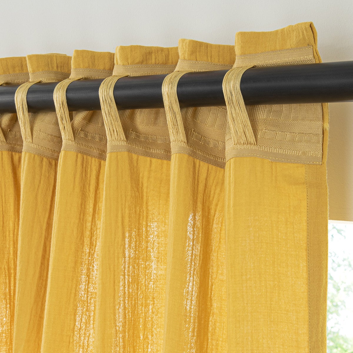Rideau uni en gaze de coton pattes cachées à l'unité 140x260cm jaune - 2