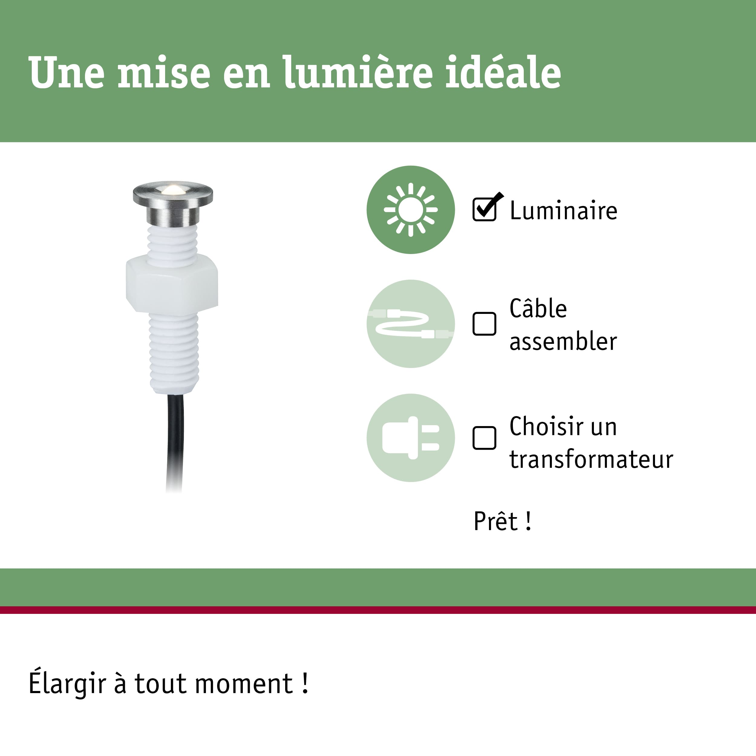 Plug & Shine Encastré de sol LED MicroPen II Kit d'extension IP67 3000K 5x0,2W Argent - 5
