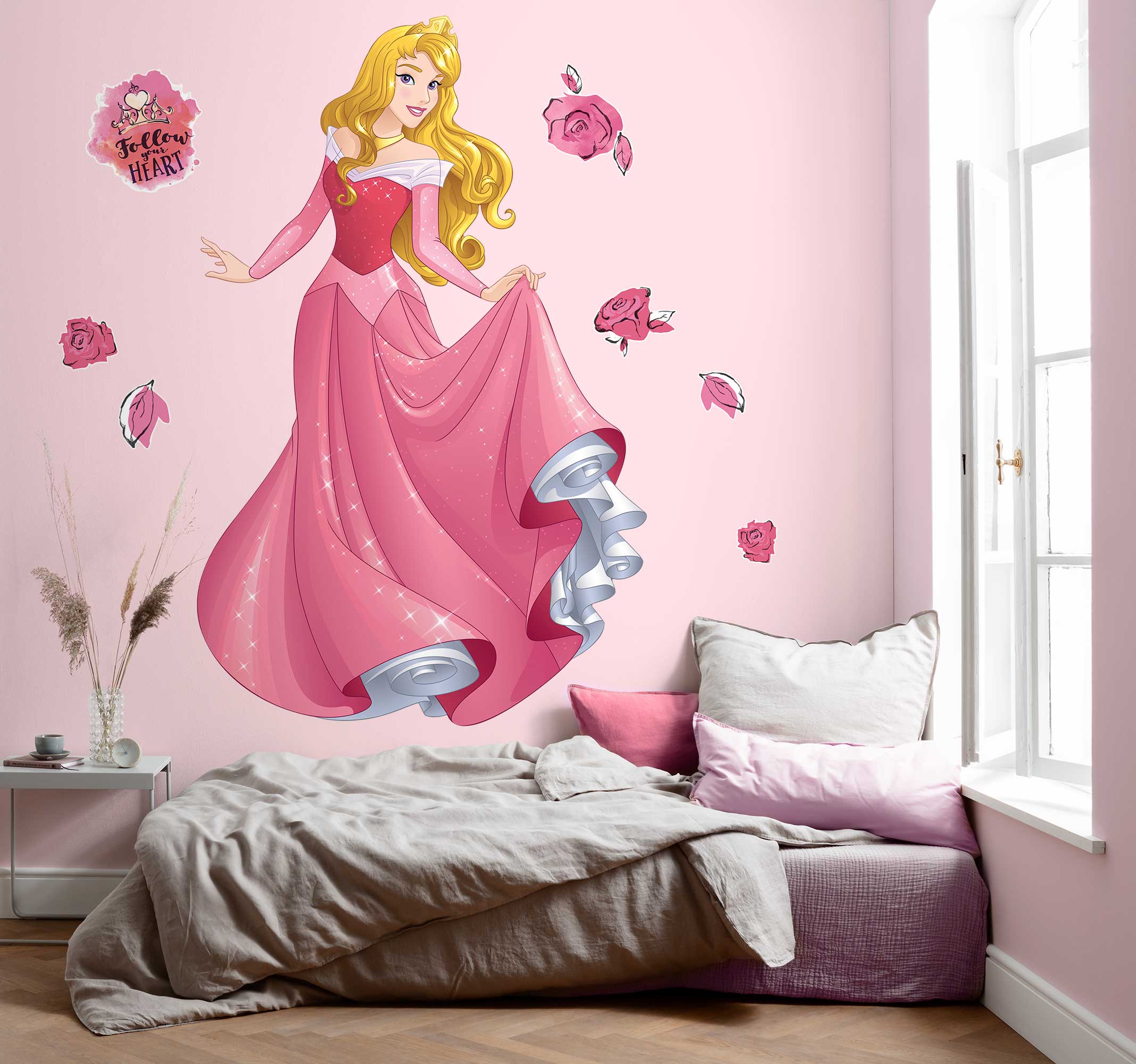 Naklejka na ścianę roszpunka xxl różowym - 127 x 200 cm - DISNEY