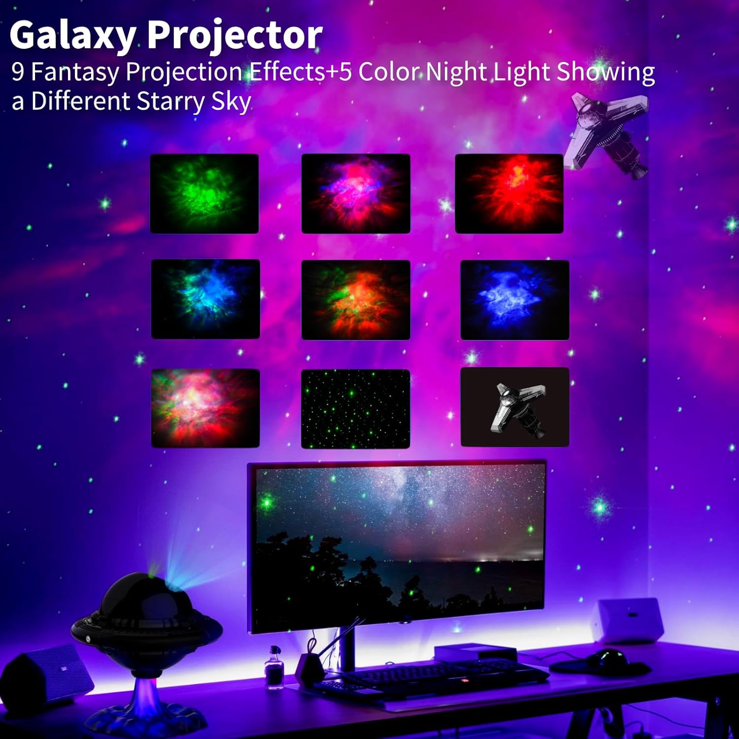 Projecteur Galaxie OVNI 9 effets 5 couleurs télécommande Décoration ...