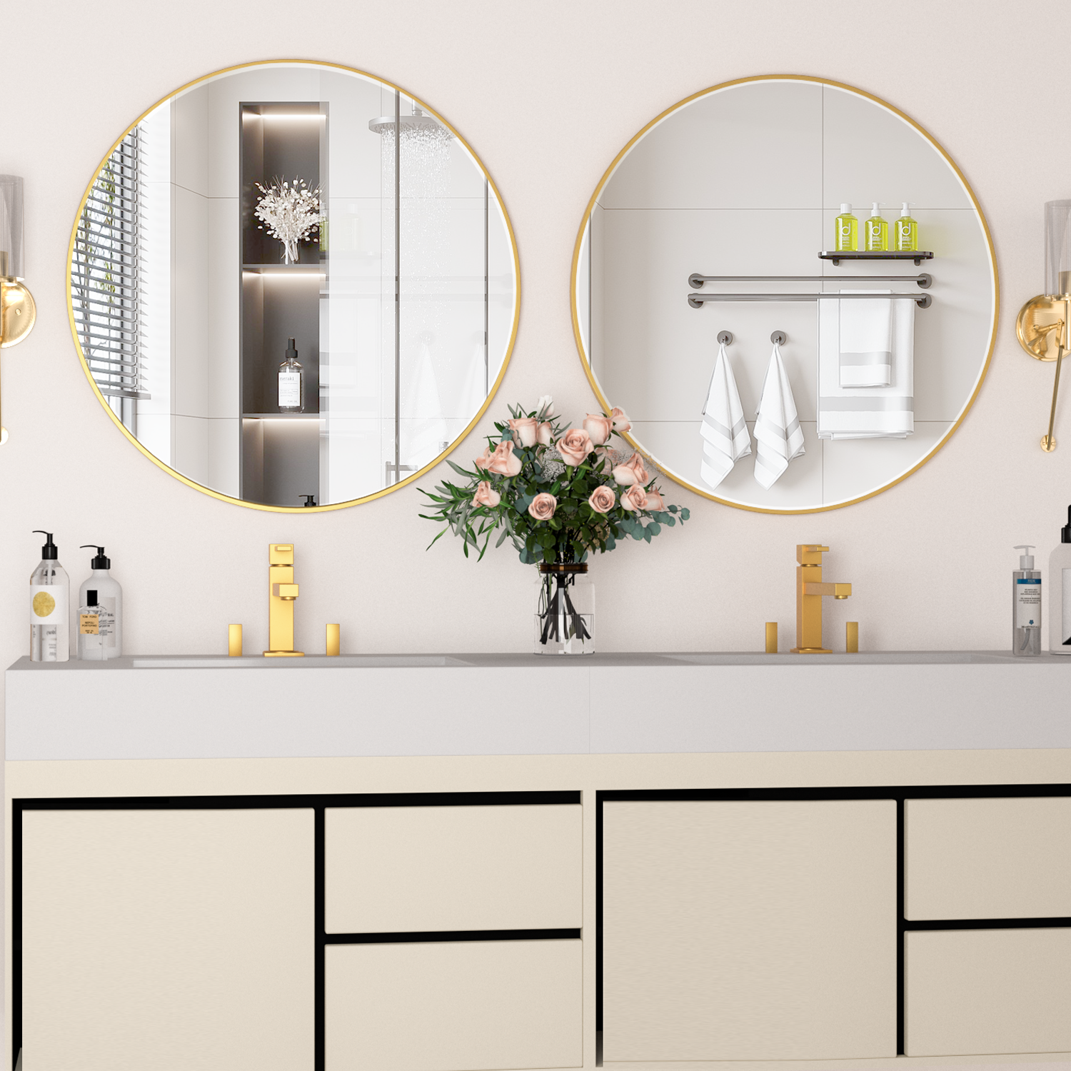 Specchio Rotondo Oro 76cm Per Bagno E Parete – Cornice In Metallo – Design Elegante E Grande - 3