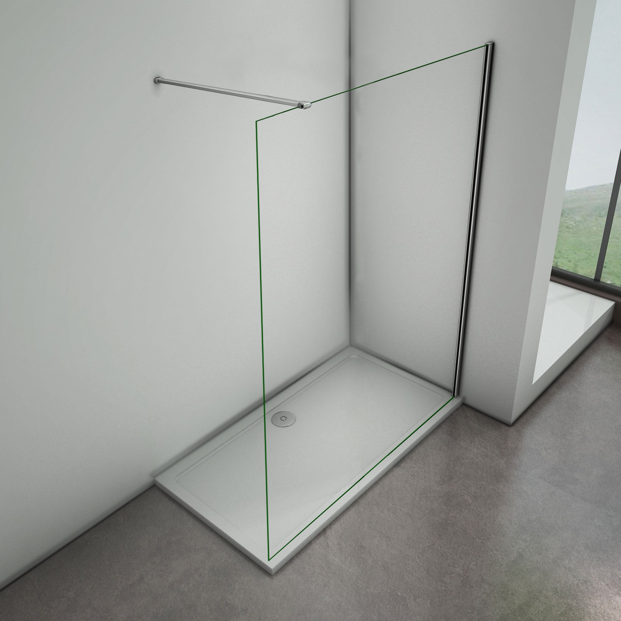 Paroi De Douche Grise 100x200cm Avec Barre De Fixation Au Plafond 203