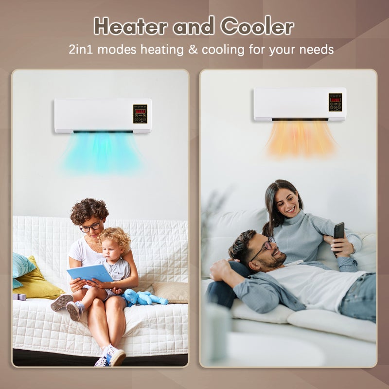 Chauffage climatiseur portables combinés 2 en 1, fixation murale bureau, minuterie arrêt différé télécommande - 2