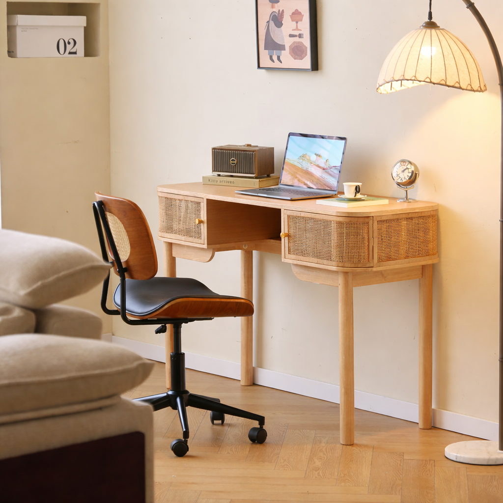 Nordlys - Bureau en Bois avec 2 Portes Rotin Marron - 2