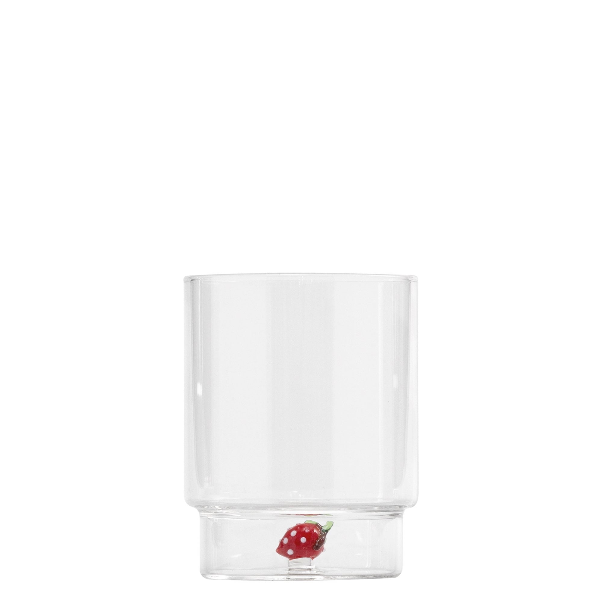 Zafferano Teca Frutta zestaw 6 szklanek 35 cl, szkło borokrzemianowe z podwójnym dnem, ręcznie zdobione truskawki