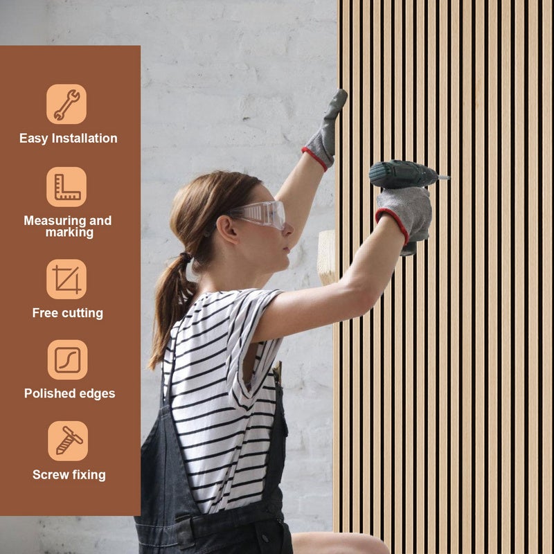 Panel de listones de MDF Revestimiento mural natural Moderno panel mural acústico de chapa de madera y fieltro 120x60x2,1cm roble - 3