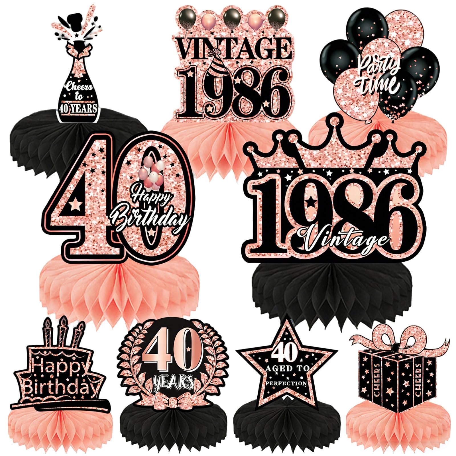 Decoración de mesa 40 cumpleaños, 9 piezas de papel rosa y negro ...