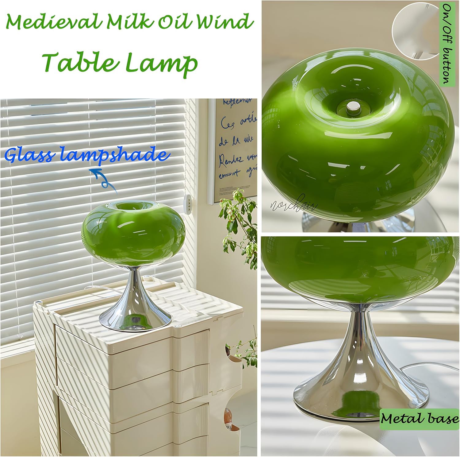 Lampe de table en verre, lampe de chevet décorative Apple avec interrupteur USB, lumière chaude, verte, adaptée à la chambre et au salon - 2