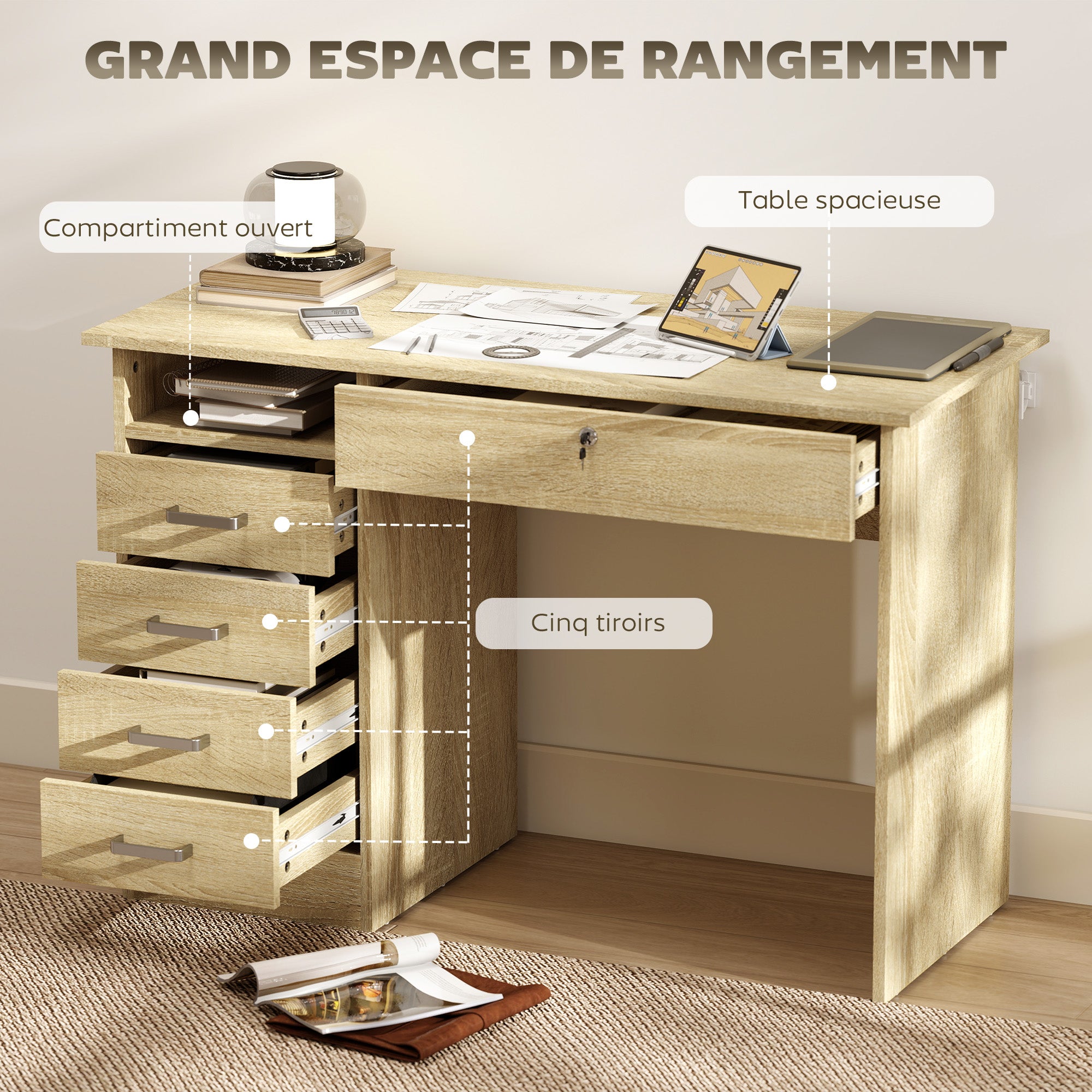 Bureau informatique panneau de particules HOMCOM - 4