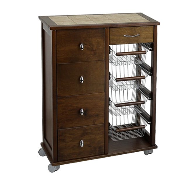 Carrello Cucina In Legno Noce - Con Cassetto E Cestelli, Ruote, 39x29x82 Cm - Foto 4